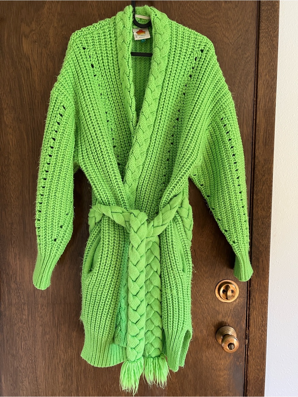 Farm rio chunky knit neon green cardigan size S